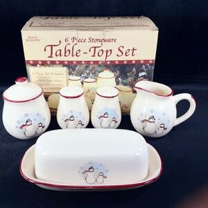 Royal Seasons Snowman Table Top‎ Set Butter Dish Creamer Sugar Bowl Salt Pepper